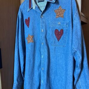 Vintage Luna Pier Patchwork Denim Shirt L